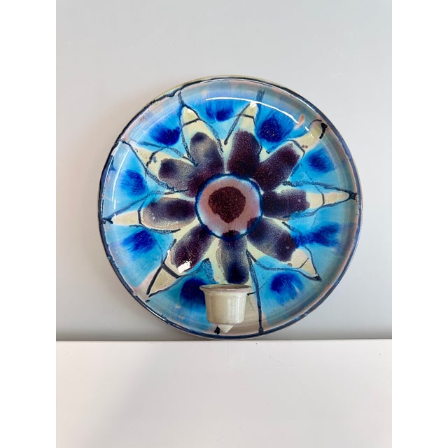 1970s Ceramic Wall Plate Candleholder with Abstract Floral Decoration and Crackle Glaze by Jette Hellerøe, Denmark, 1970s For Sale - Image 5 of 15