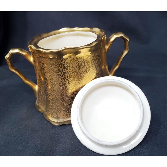 Vintage Wheeling Decorating Company WDC Ransom Creamer and Sugar Bowl Doves Roses Daisies For Sale - Image 14 of 16