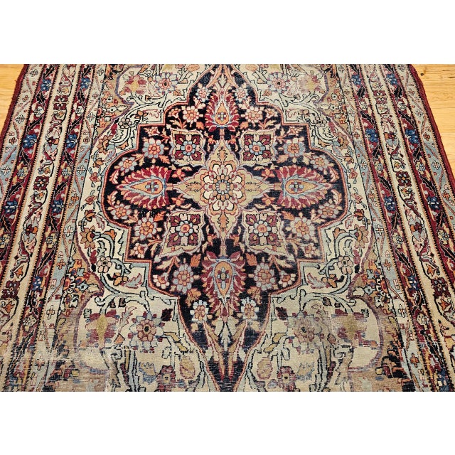 19th Century Persian Kerman Lavar Rug, Hand-Knotted Wool, Floral Pattern, Ivory & Red, 5x8 For Sale - Image 12 of 18