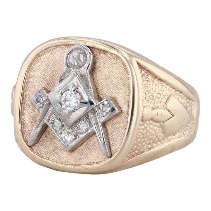Diamond Masonic Signet Ring 10k Gold Size Square
