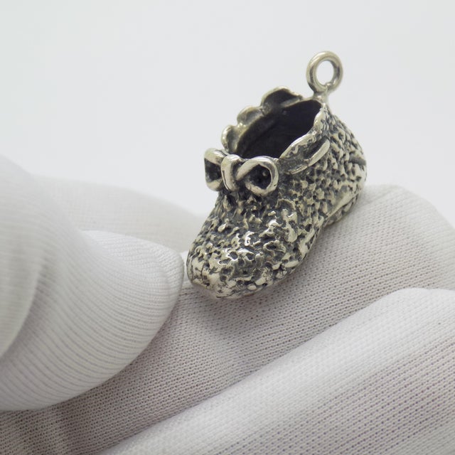 Vintage Italian Handmade Genuine Sterling Silver 925 Newborn Shoe Miniature / Pendant / Charm For Sale - Image 6 of 10