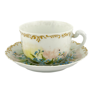 Antique Tressemanes & Vogt Limoges Porcelain Cup and Saucer – Hand Painted French Teacup, Signed