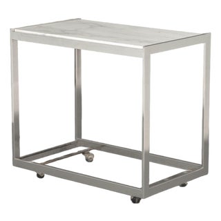 Modern Vintage Carrara Marble Top Chrome Side Table For Sale