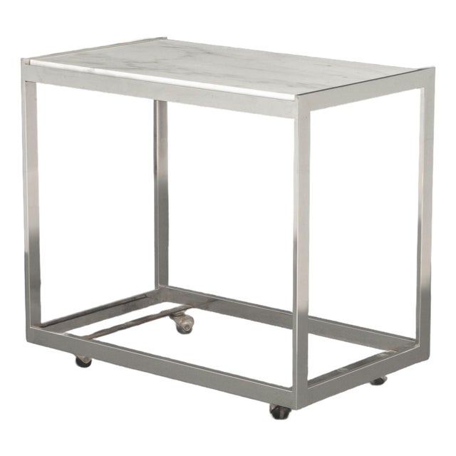 Modern Vintage Carrara Marble Top Chrome Side Table For Sale