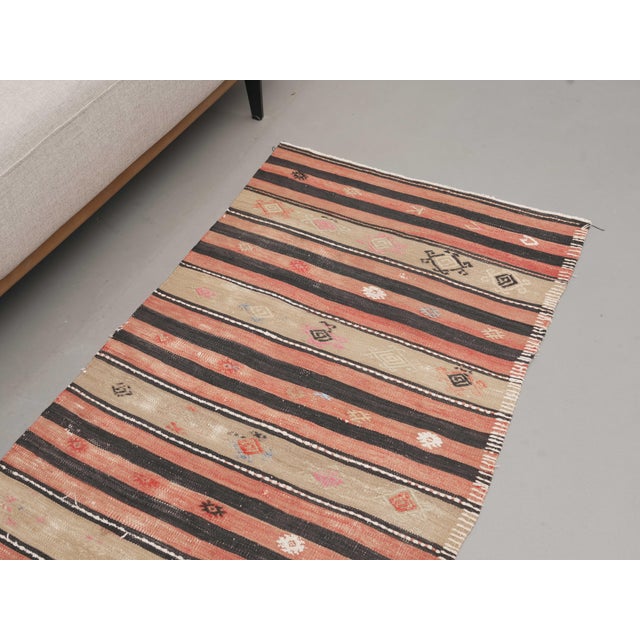 1970s 1970s Vintage Handmade Wool Cotton Red Beige Runner Rug For Sale - Image 5 of 11