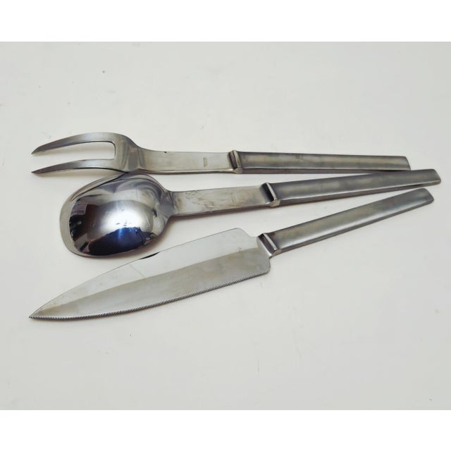 Modern 1960s a S Arthur Salm Austria Carving Knife, Serving Fork and Spoon Set, in Brushed Satin Stainless Steel For Sale - Image 3 of 11