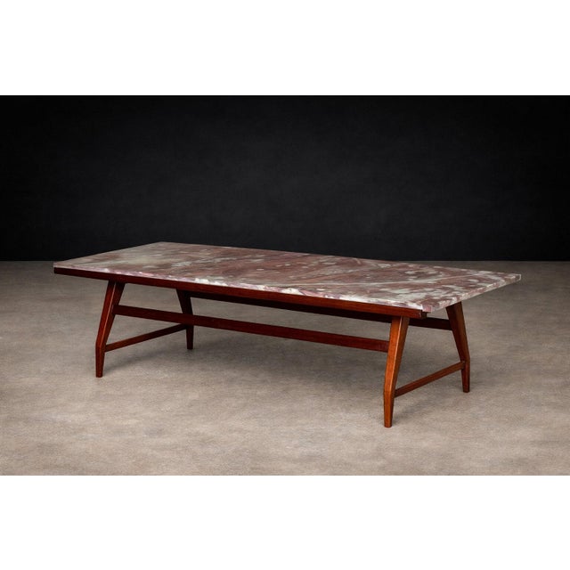 Brazilian Modern Coffee Table in Caviuna wood & Rosé Portuguese Marble Top by Giuseppe Scapinelli, Brazil, 1950s — Lot 884 For Sale - Image 11 of 16