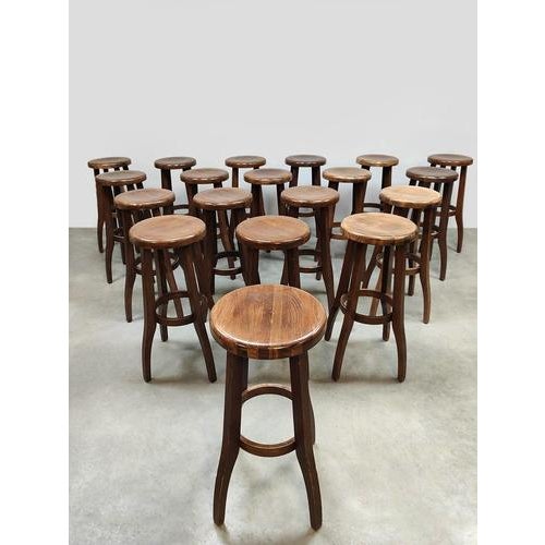 Vintage Brutalist Wooden Barstools, 1970s, Set of 19 For Sale - Image 6 of 8