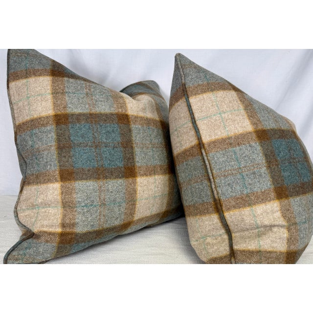 Custom pair of 22" pillows covered in Abraham Moon "Burford" in Eau De Nil British wool fabric. These pillows are self...