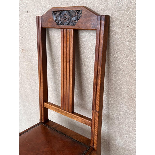 A magnificent set of six Modernist Art Deco dining chairs in style of Charles Dudouyt in original period burgundy Rexine ....