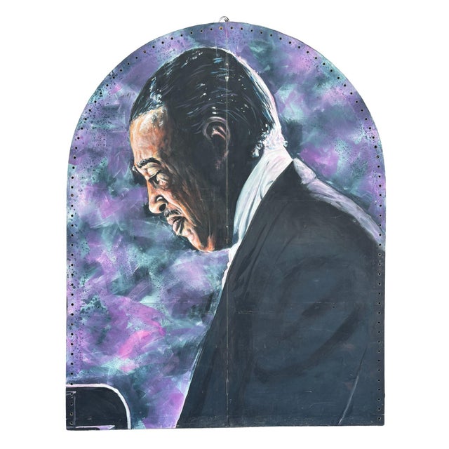 10' Foot Tall Oil on Canvas Portrait of Count Basie Light Up Folding Screen 1980, Signed Kenmarek For Sale