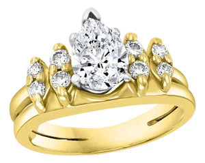 1.0 Carat Pear Shape Center Diamond Engagement 14 Karat Yellow Gold Ring