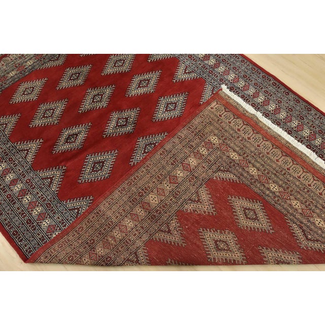 Bokhara Jaldar Rug 4’11” X 7’7” Red Wool Tribal Hand-Knotted Oriental Carpet For Sale - Image 11 of 12