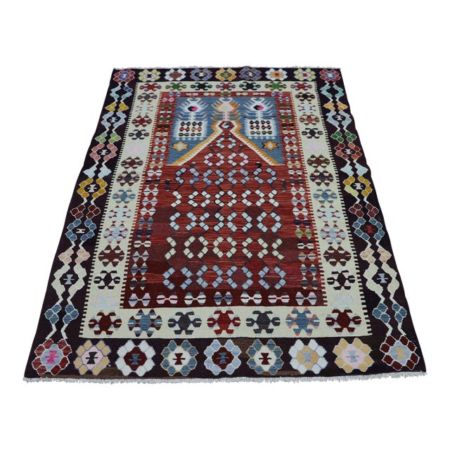 1960s Tribal Style Red Handmade Oushak Kilim Rug For Sale