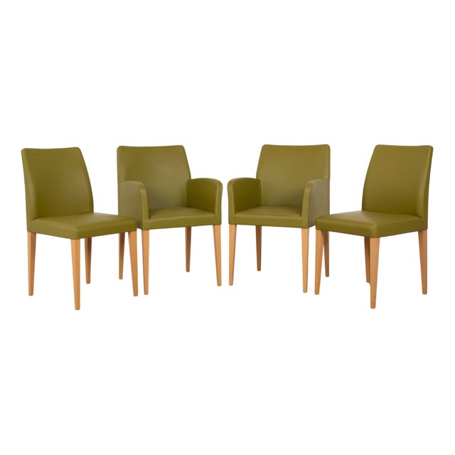 Green Leather Chairs from Poltrona Frau, Set of 4 For Sale