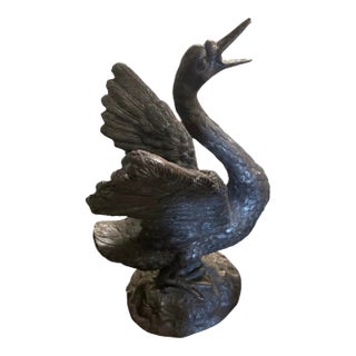 Vintage Bronze Swan Garden Fountain For Sale