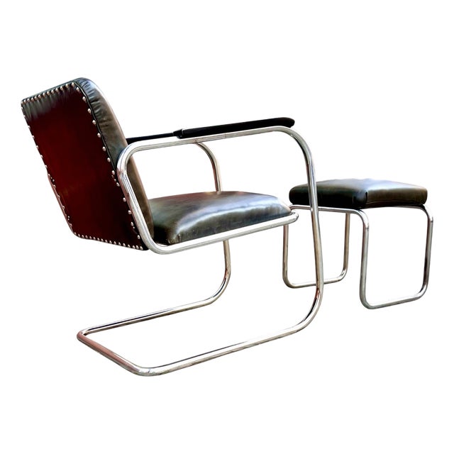 Set Cantilever Chair and Stool Ottoman by Heinz & Bodo Rasch for Mauser Werke Waldeck Mod. RS7, Germany, 1932 For Sale