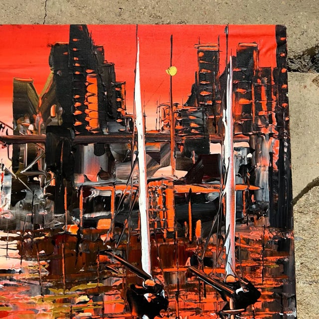 Red Vivid Color Sydney Cityscape Oil Painting Artwork by Mark Kasav For Sale - Image 8 of 11