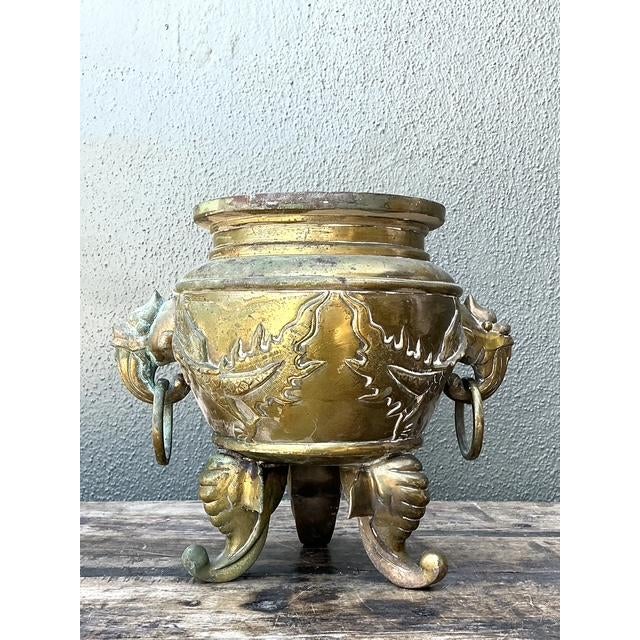 Metal Vintage Asian Brass Dragon Cache Pot For Sale - Image 7 of 13