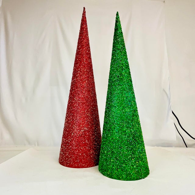 Hollywood Regency 1980s Boho Chic Hollywood Regency Memphis Sparkling Cone Christmas Tabletop Trees - A Pair. For Sale - Image 3 of 9