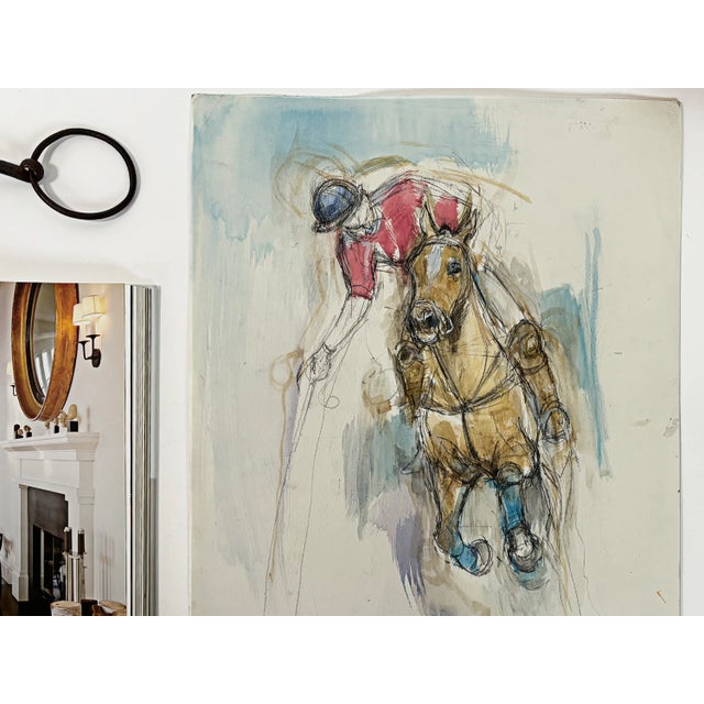 1990s Vintage Abstract Horse Painting Contemporary "Study of a Polo Pony" Mixed Medium Watercolor on Paper, 1990s For Sale - Image 5 of 9