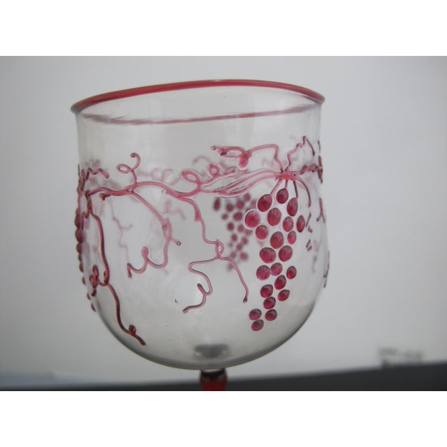 French Theresienthal Clear Crystal Bohemian Ruby Grape Vine Cordial Wine Glass Set of 3 For Sale - Image 3 of 9