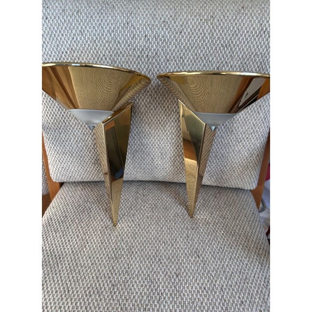 Metal Vintage Postmodern Gilt Metal and Glass Wall Lights from Hustadt Leuchten, Germany, 1980s, Set of 2 For Sale - Image 7 of 9