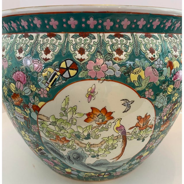 Chinese Famille Verte Style Porcelain Fish Bowl Jardinière Phoenix & Lotus, 20th For Sale - Image 14 of 18