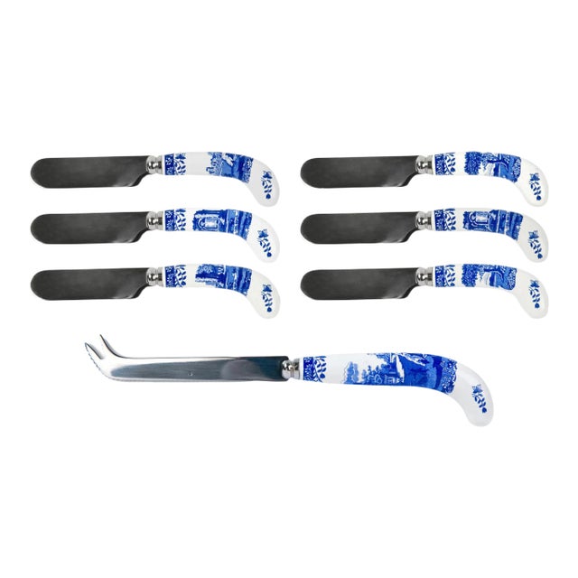 Spode Blue Italian Cheese Knife & Spreader Set - 7 Pieces For Sale