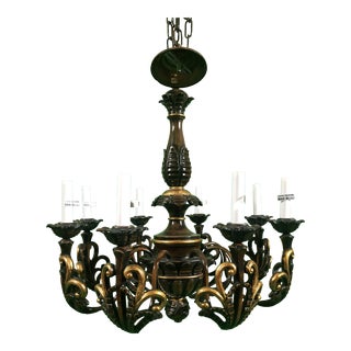 Vintage Italian Hand Carved Wooden Eight Light Chandelier For Sale