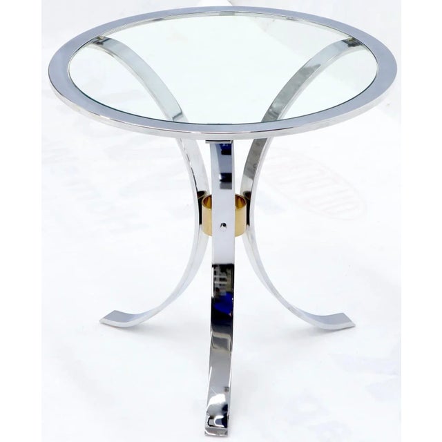 Round Crome and Brass Glass Top Occasional Side Table For Sale - Image 4 of 9