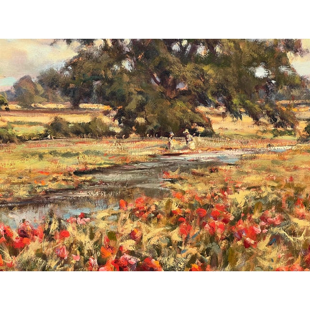 Vintage Impressionist English River Landscape Painting with Flowers & Figures 1985 For Sale - Image 16 of 16