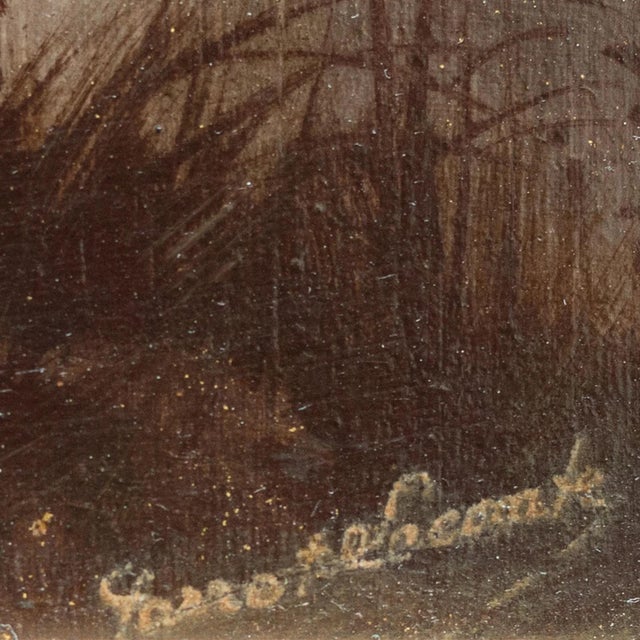 Wooded River Landscape at Sunset, 1800s, Oil on Board For Sale - Image 5 of 7