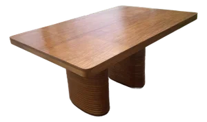 Vintage Rattan Base Paul Frankl Style Dining Table With Walnut Top