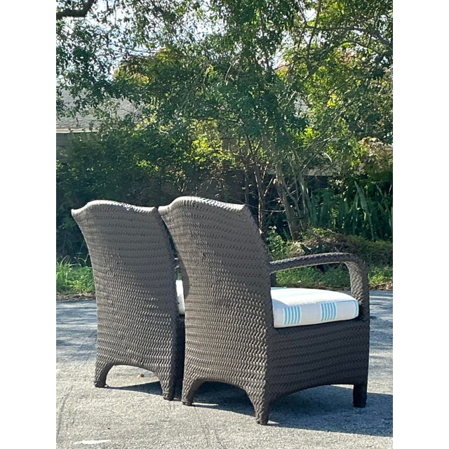Modern Vintage Coastal Woven Rattan Lounge Chairs - a Pair For Sale - Image 3 of 9