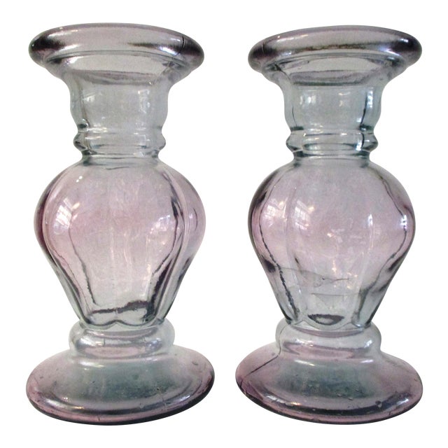 Spanish Lavender Glass Candle Holders A Pair Chairish