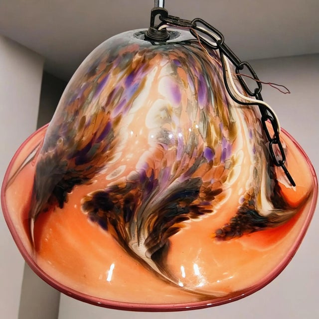 Mid-Century Modern 1970s Large Mid-Century Modern Italian Style Amber Tortoiseshell Mouth-Blown Art Glass Pendant Light Chandelier For Sale - Image 3 of 4