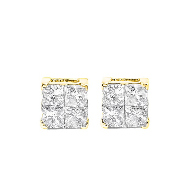 These classic and beautiful stud earrings feature 1ct TDW of stunning, natural princess-cut diamonds. Four princess-cut...