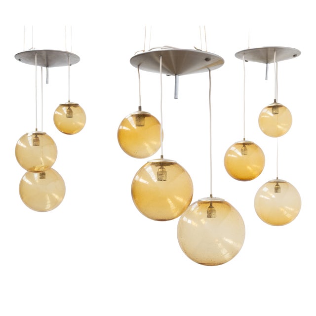 Vintage Parscot Pendant Light in Bubbled Glass, 1970 For Sale