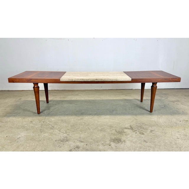 Mid Century Modern Travertine and Walnut Coffee Table For Sale - Image 10 of 12