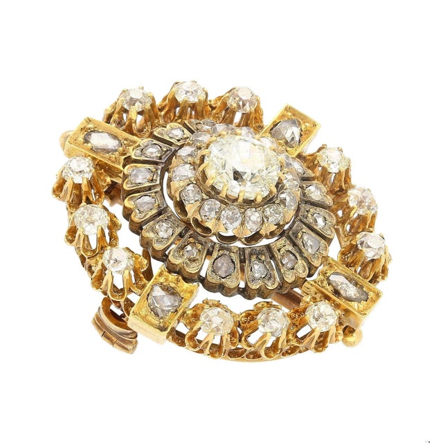 Antique Victorian Late 1800's 6.72 Carat Total Mixed Old Euro Cut Diamond Brooch For Sale - Image 4 of 8