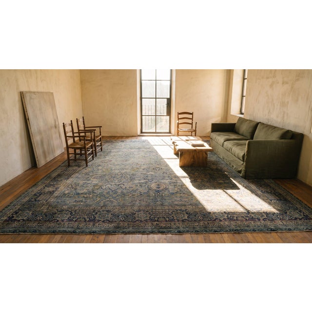 Fine Classic Traditional Sky Blue Color With Allover Pattern Antique Persian Kerman Rug For Sale - Image 10 of 11