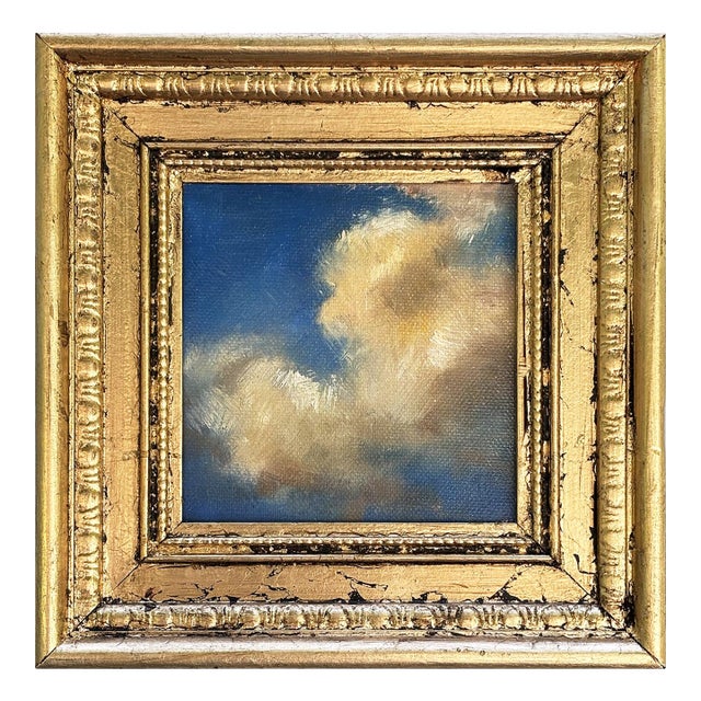 Contemporary Mini Cloud Oil Painting in Vintage Gold Frame For Sale
