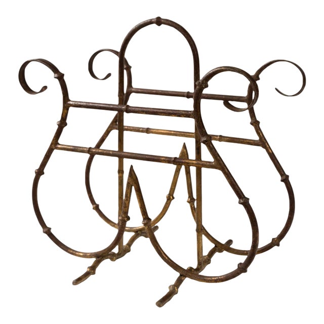 Mid-Century Gilt Magazine Holder, Circa 1950's For Sale