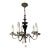 Antique Five-Arm Metal, Black Glass and Crystal Chandelier For Sale