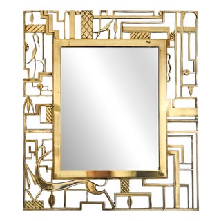 Art Deco Relief Wall Mirror in Cast Brass by Karl Hagenauer, Vienna, 1930s For Sale