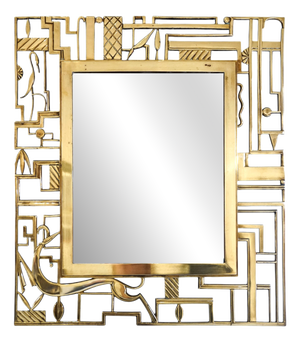 Art Deco Relief Wall Mirror in Cast Brass by Karl Hagenauer, Vienna, 1930s