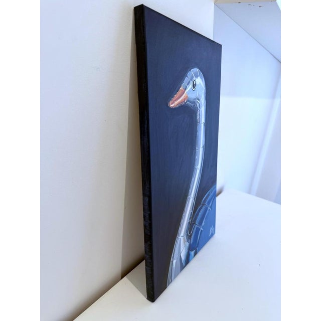 Contemporary Sofía Cristina Jiménez, Silver Inflatable Ostrich, Lady Truthi 3, 2025, Acrylic Painting For Sale - Image 3 of 14