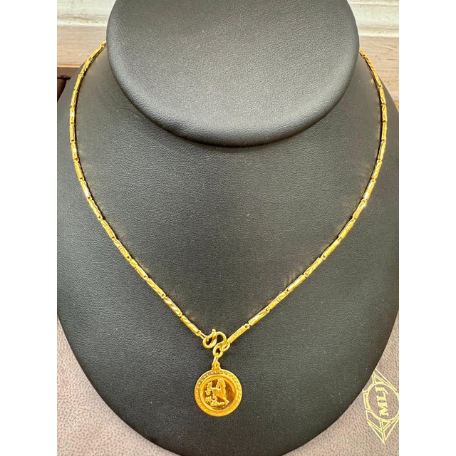 Gold 24 Karat Pure Gold Hand Made Yellow Gold Coin Necklace, 10.8 Gm, 18 Inch For Sale - Image 8 of 8
