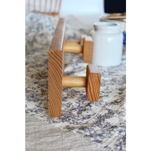 Vintage Scandinavian Wall-Mounted Pine Coat Rack with 3 Square Hooks For Sale - Image 6 of 7